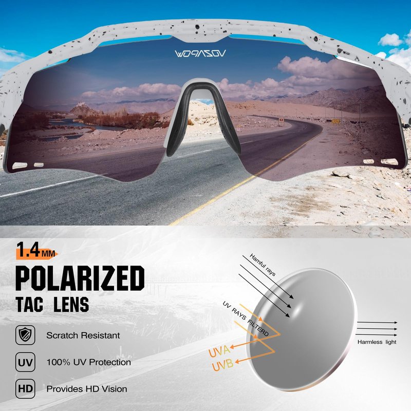 VOZAPOW Sports Sunglasses for Men Women, Polarized Cycling Glasses Baseball Sunglasses UV Protection for Running MTB Softball