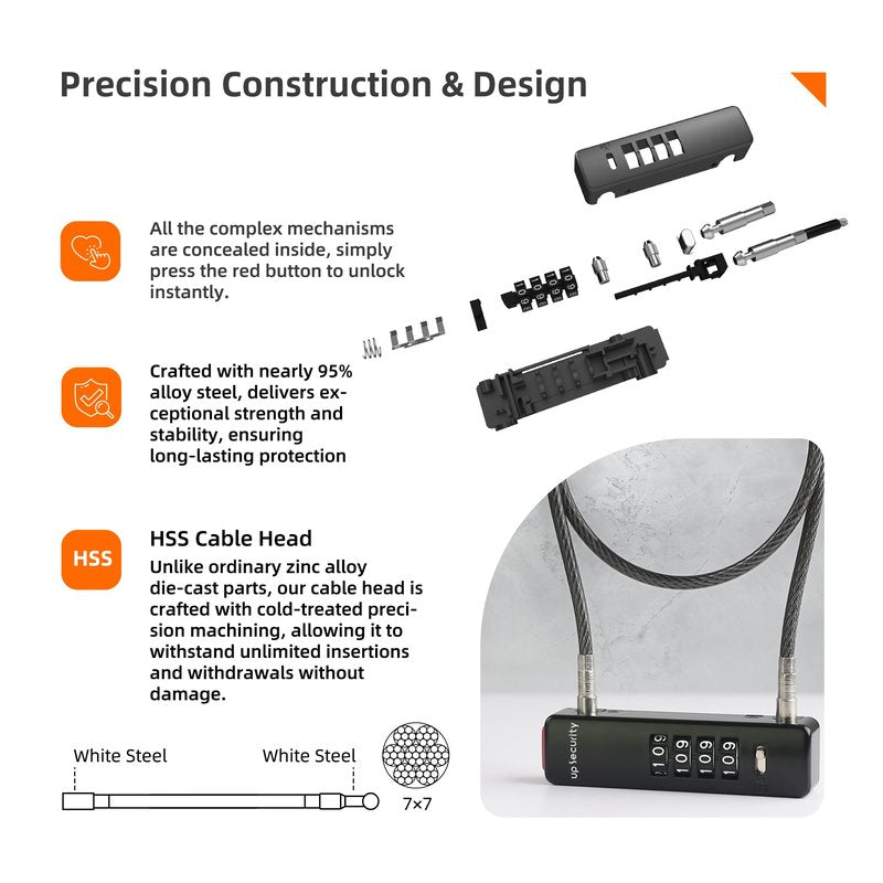 UP Security Combination Bike Lock Cable 2 ft, 4 Digit Combination Lock Outdoor, Small Combo Cable Padlock for Kids Bike, Bicycle, Scooter, Fence Gate, Fridge Door, Travel Luggage, Helmet Secure