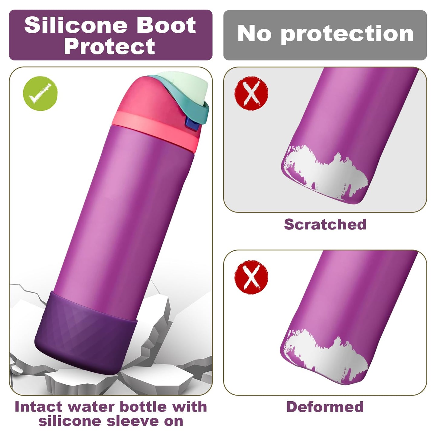 Alwenid 2PCS Silicone Water Bottle Boot for Owala 24 Oz, Anti-Slip Protective Sleeve Bottom Bumper Protector for FreeSip, Twist, and Flip Stainless Steel Water Bottles (Dark Purple+Dark Red)