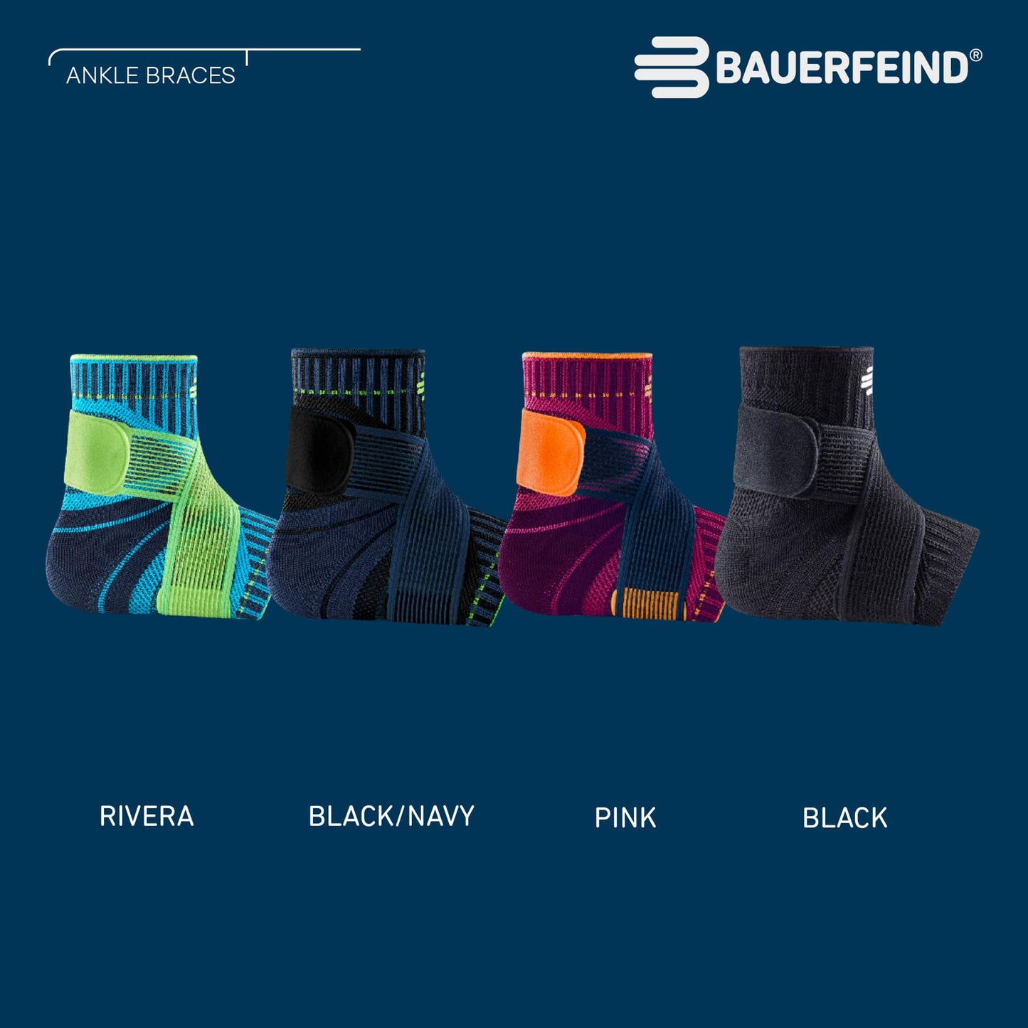 Bauerfeind Sports Ankle Support - Ankle Brace for Stabilization & Protection - Figure-8 Taping Strap - Targeted Compression - Lightweight & Durable (Rivera, Medium/Left)