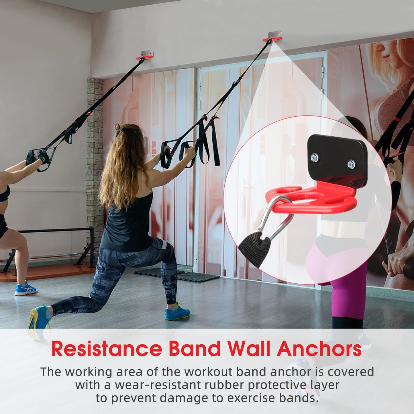 3 Pcs Durable Resistance Band Wall Anchors - Space-Saving Workout Wall Mount Anchor for Home Gym Workouts, Physical Therapy, and Strength Training