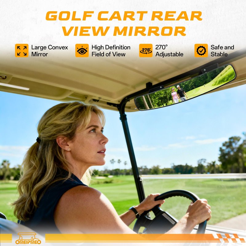 Golf Cart Rear View Mirror, Universal Adjustable Golf Cart Panoramic Mirror Fits Club Car EZGO YAMAHA and Others Cart, 16.5" Golf Carts Mirrors with 270° Rotatable Full Rearview, Eliminate Blind Spots