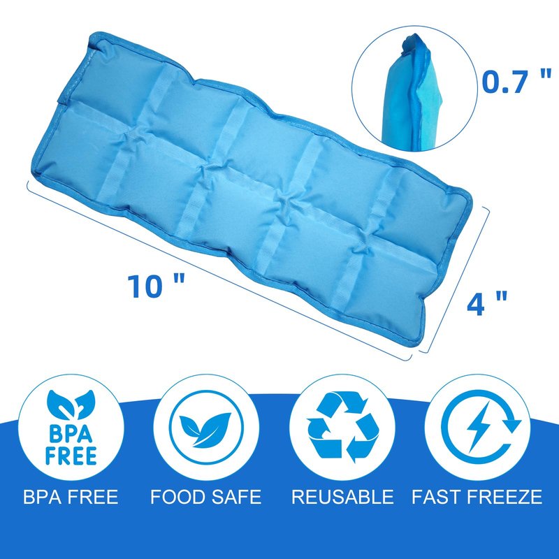 Reusable Ice Packs for Lunch Boxes – 10" x 4" Dry Ice Pack, Long‑Lasting Slim Freezer Packs for Lunch Bags, Coolers, Travel, Therapy, Camping, Flexible Cold Pack for Food (Ice Pack 10" x 4" x 0.7")
