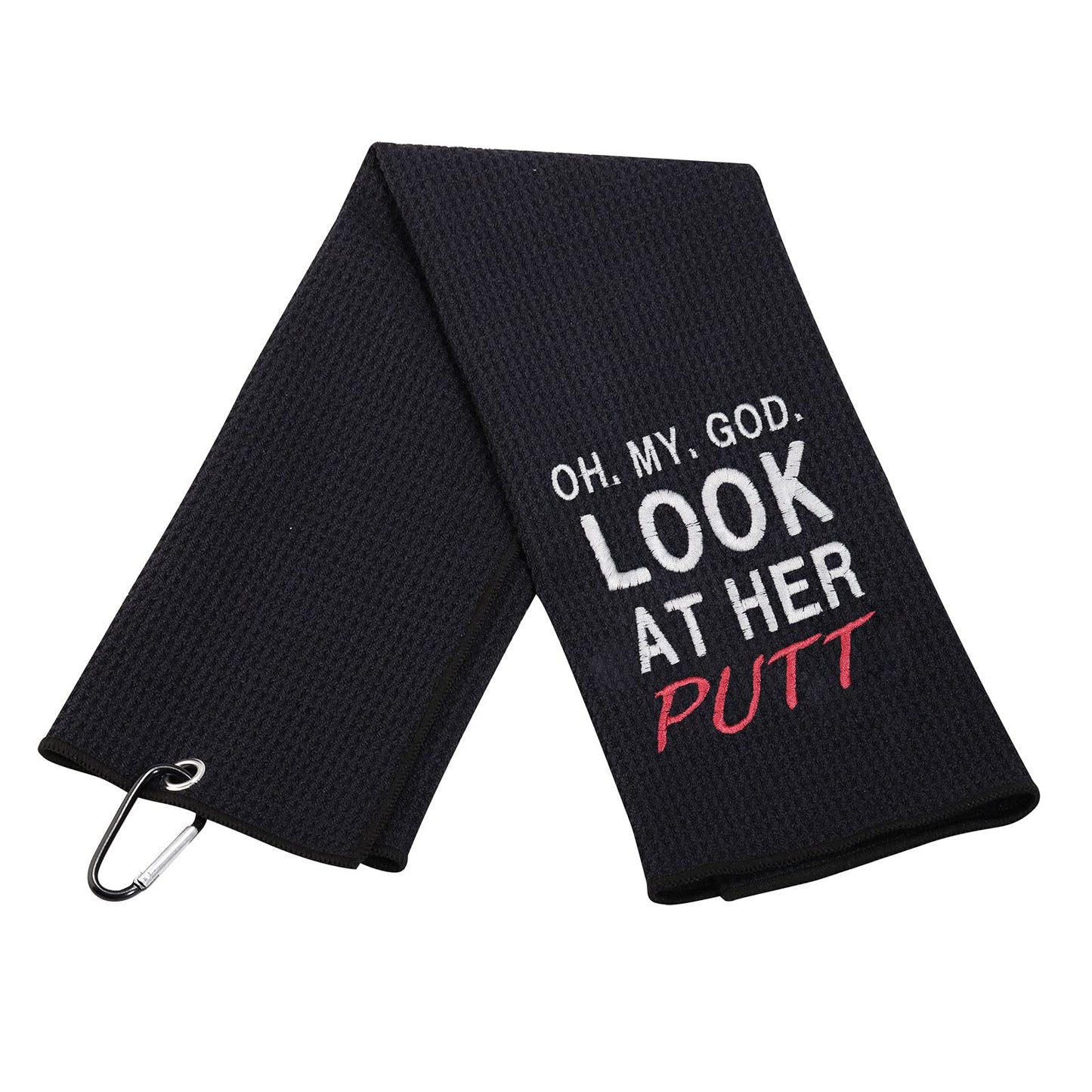 JXGZSO Funny Golf Towels Oh My God Look at Her Putt Embroidered Golf Towels for Golf Bags with Clip (My God Look At T)
