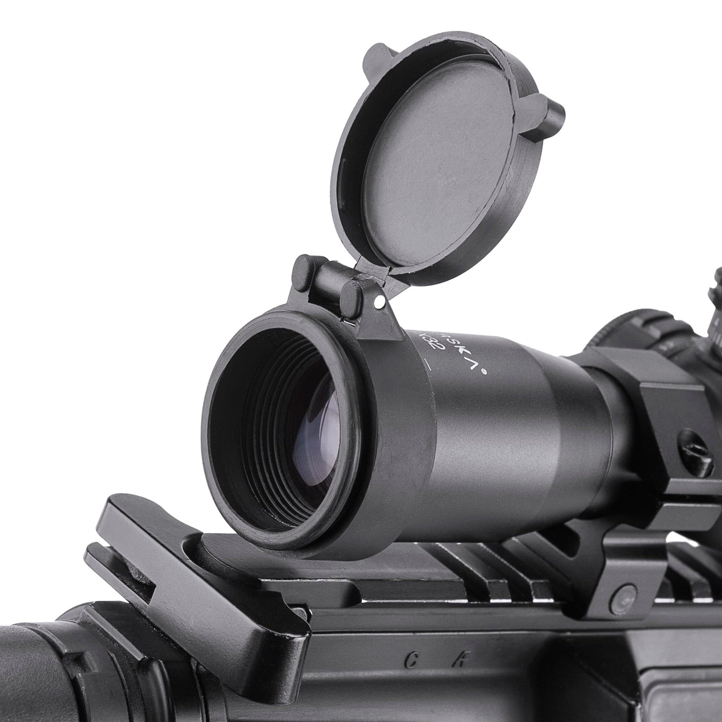 Barska Compact 4x32 Rifle Scope with Red/Green Illuminated Mil-Dot Reticle – Side Rheostat, Sunshade, Flip-Up Caps, External Turrets, Waterproof/Fogproof