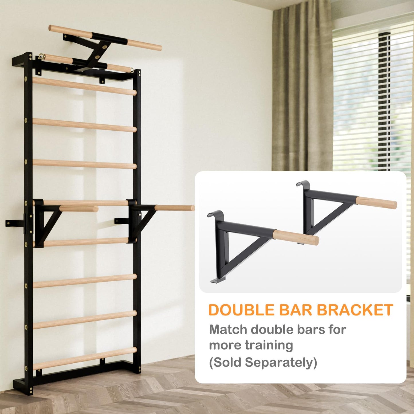 Gsskny Adjustable Dip Bar Attachment for Swedish Ladder | Non-Slip Double-Bar Handles | Heavy Duty Parallel Bars | Quick-Install Dip Bars Height & Width Adjustable, Only Dip Bar Attachment