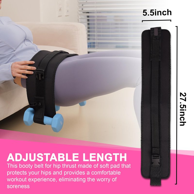 SOCASA Hip Thrust Belt with 5 Resistance Bands Set – Slip-Resistant Padding for Glute Workouts, Adjustable Booty Belt for Dumbbells, Kettlebells, and Weight Plates, Home & Gym Glute Trainer (Black)