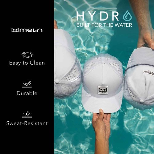 melin Trenches Icon Hydro, Heather Grey, Men's Performance Snapback Hats, Water-Resistant Fitted Flat Bill Baseball Caps for Men & Women, Golf, Running, or Workout Hat, Medium-Large