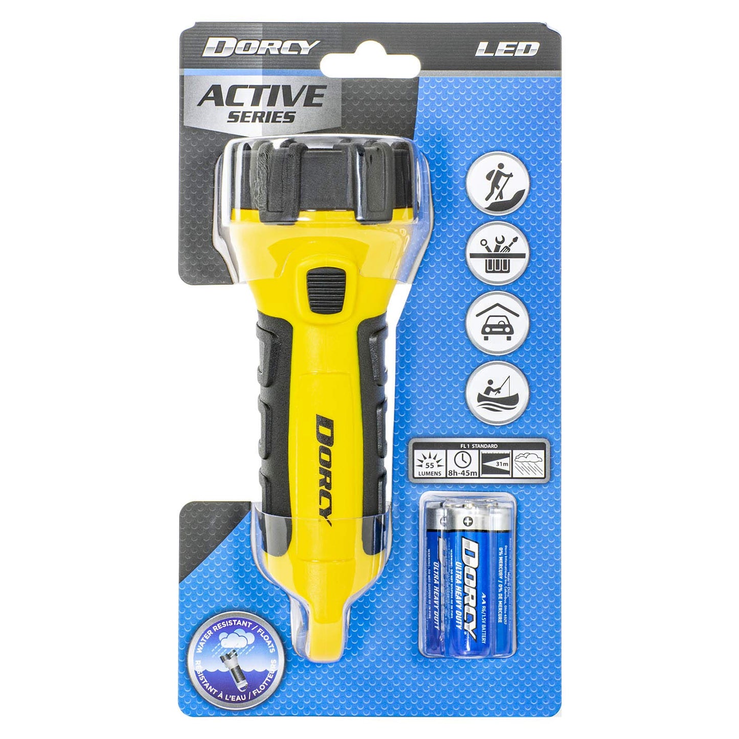 Dorcy 41-2510 Floating Waterproof LED Flashlight with Carabineer Clip, 55-Lumens, Yellow