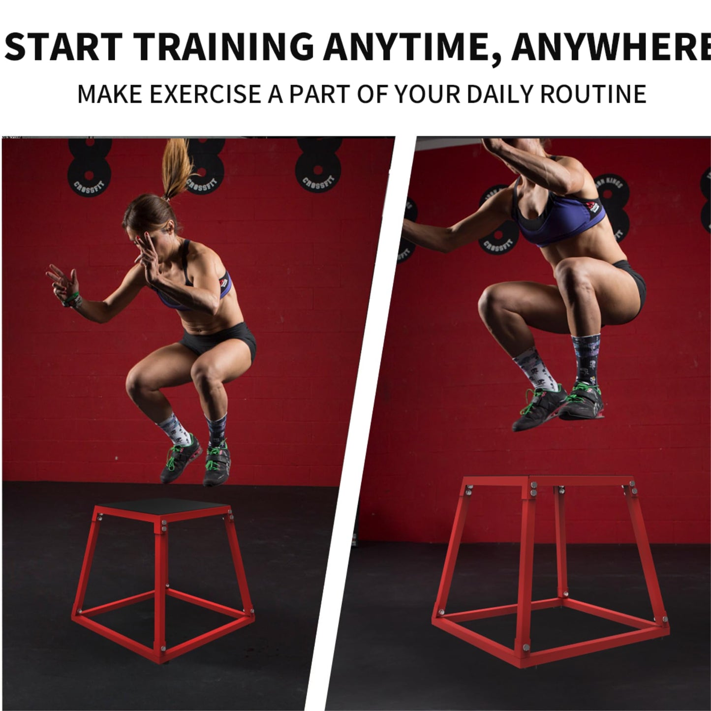 Garvee 12/18/24 Inch Steel Plyo Box for Exercise, Plyometric Jumping Box Metal Exercise Step Up Box with Anti-Slip Surface for Home Gym Training,Single and Set,Red