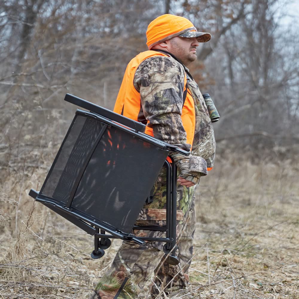 Guide Gear Big Boy Hunting Blind Chair with Armrests, Portable Folding Seat for Shooting, Comfortable Spin Swivel, 500-lb. Capacity