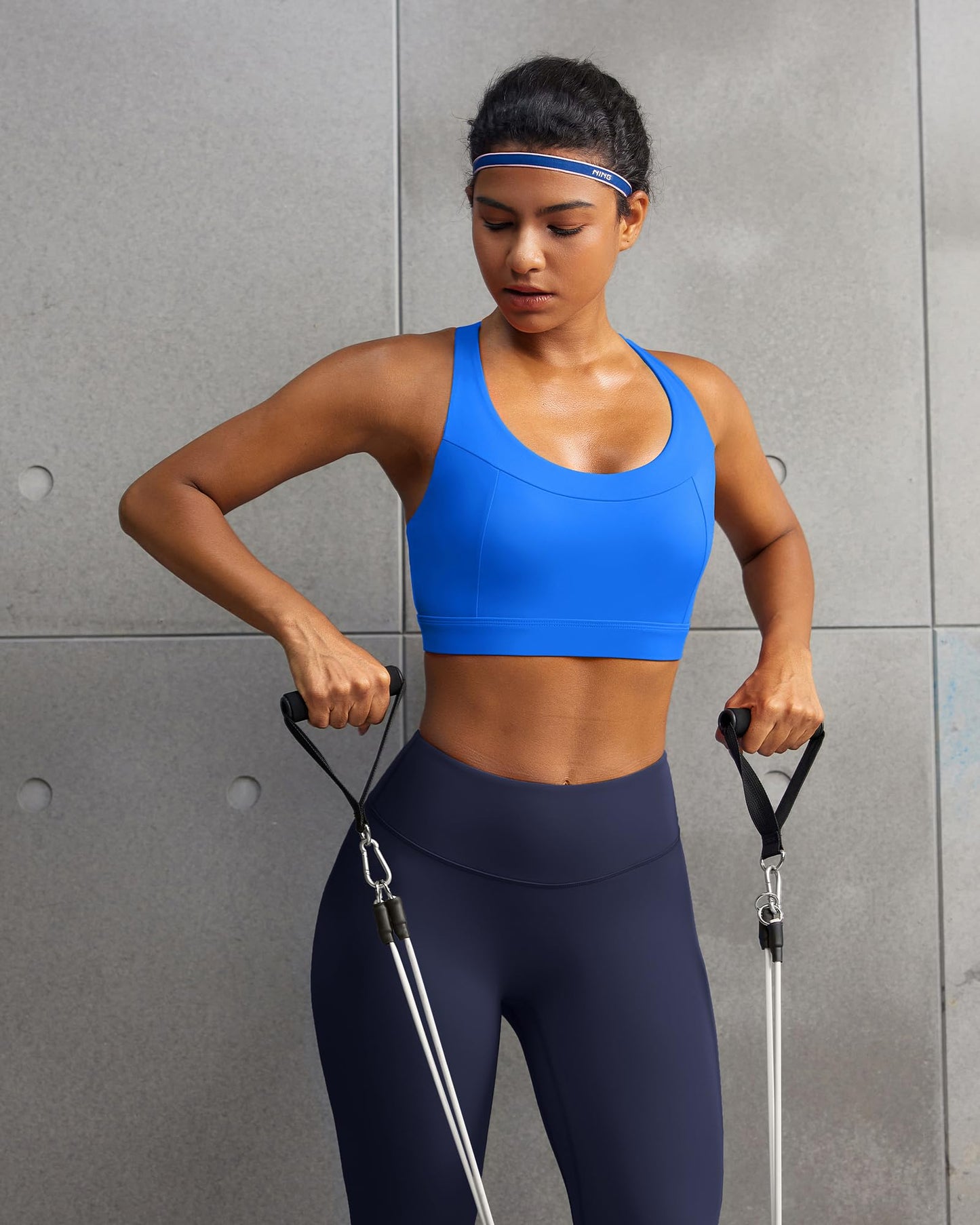 RUNNING GIRL High Support Sports Bras for Women,Adjustable Straps High Impact Sports Bra for Women Large Bust(3110_Sparkle Blue_M)