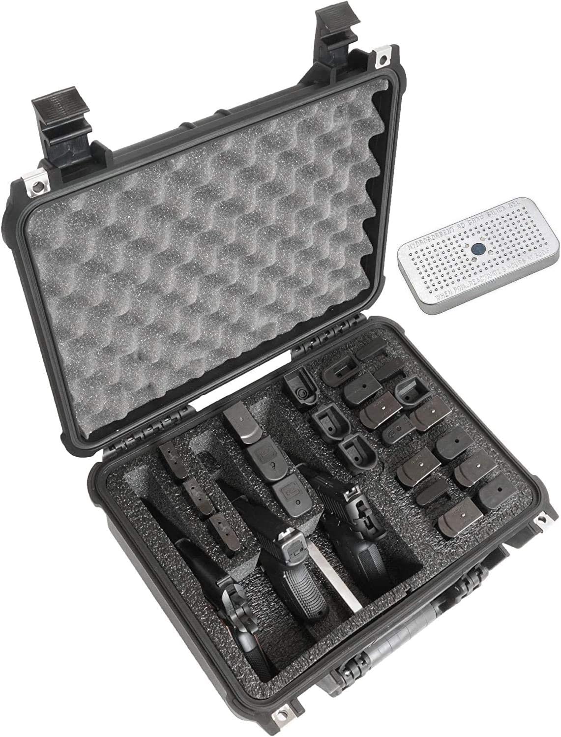 Case Club Waterproof Gun Case - Pre-Cut for 3 Pistols & 23 Magazines | Silica Gel Included