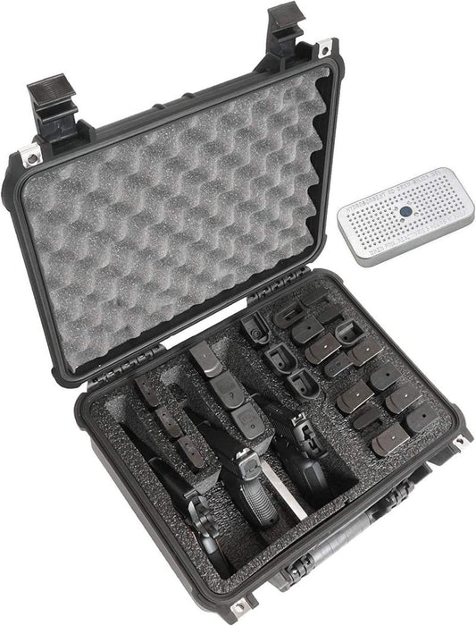 Case Club Waterproof Gun Case - Pre-Cut for 3 Pistols & 23 Magazines | Silica Gel Included