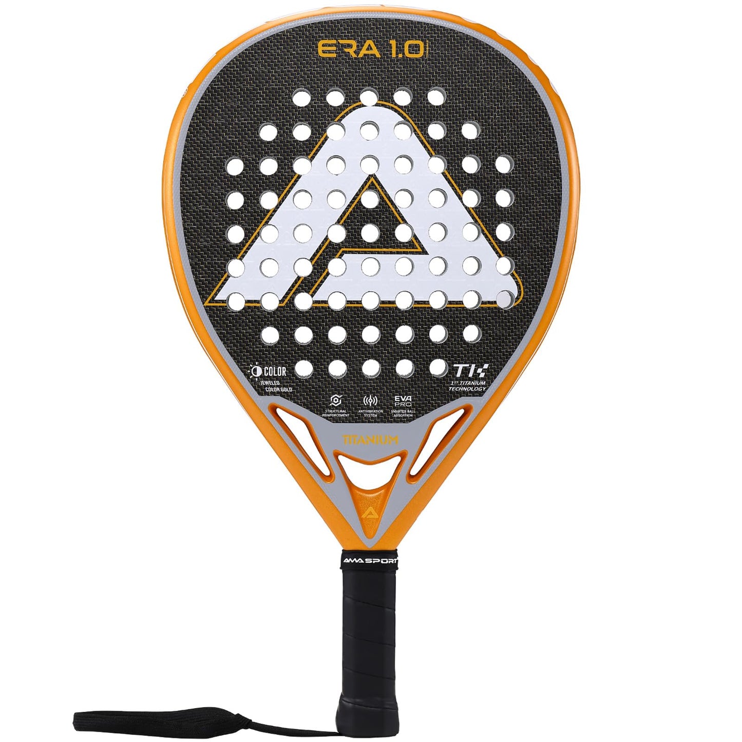 AMA SPORT ERA 1.0 Padel Racket Titanium Carbon Fiber Surface with EVA Flex Foam Core Paddle Racket Lightweight Power & Precision Control Padel Racquet for Intermediate and Advanced Players (Gold)