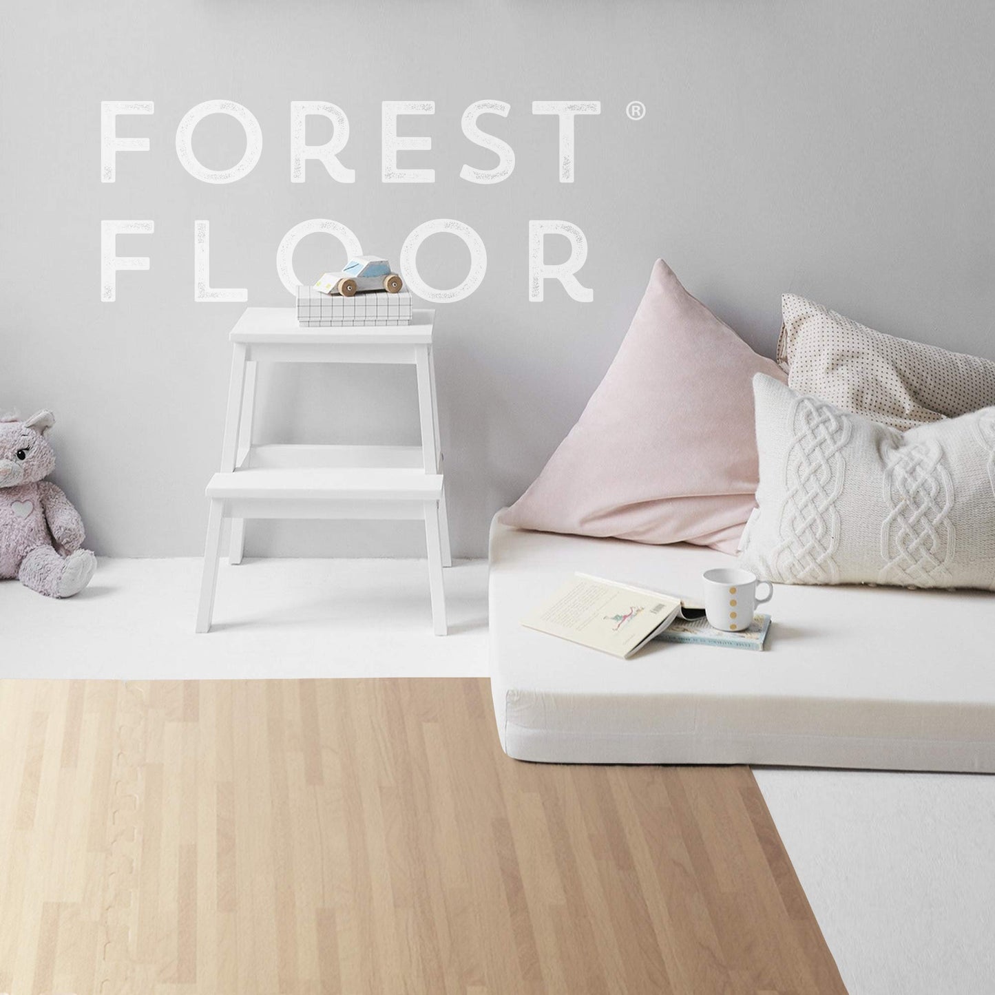 Forest Floor 3/8 Inch Thick Printed Foam Tiles, Premium Wood Grain Interlocking Foam Floor Mats, Anti-Fatigue Flooring – Stylish Flooring Solution, White Oak, 100 Sq Ft