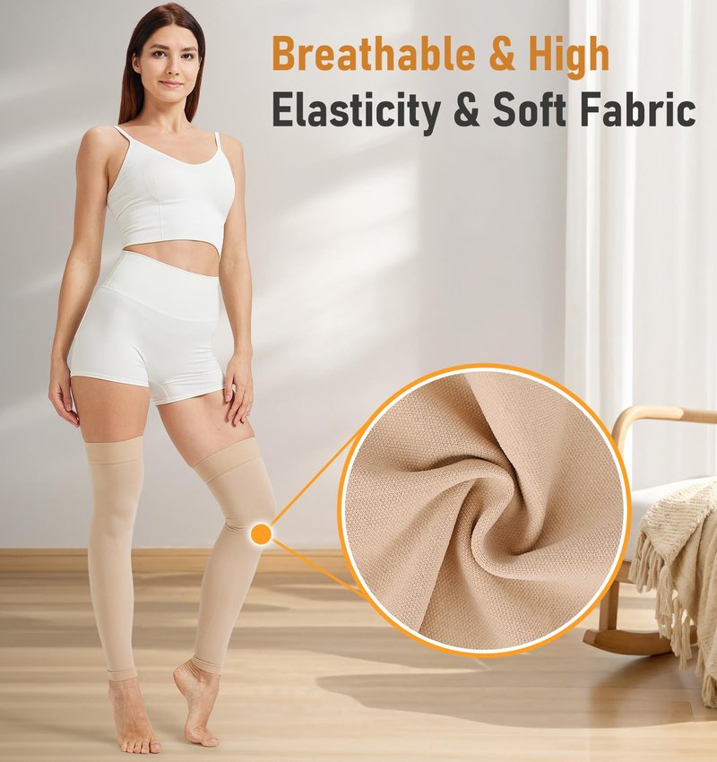 NURCOM 15-20 mmHg Compression Stockings for Women & Men, Footless Thigh High Compression Sleeves with Dot Silicone Band, Graduated Support Pressure Stockings-Ideal for Athletic, Medical, Travel Use