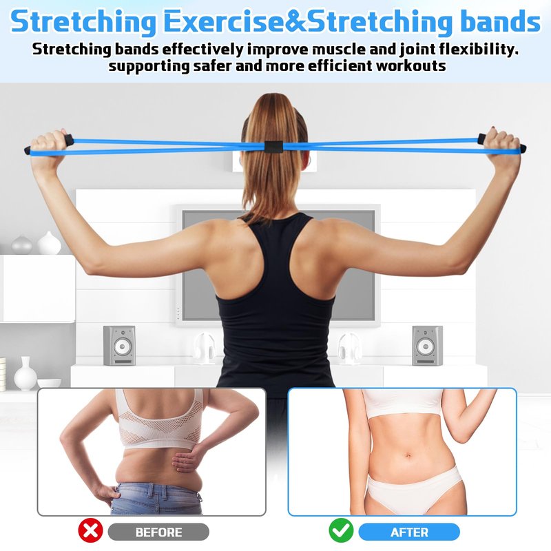 Halloscume 20 Pack Figure 8 Shaped Resistance Bands with Handles Bulk Exercise Fitness Bands Arms Shoulder Leg Stretching Gym Workout Equipment for Muscle Training Women Men(40 Lbs,Blue)