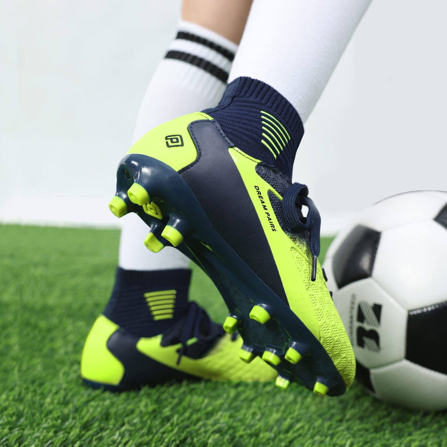 DREAM PAIRS Kids'Football Soccer Cleats,Dark/Blue/Neon/Green,13 Little Kid