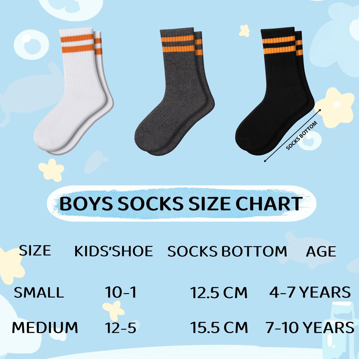 Comfoex 10 Pairs Boys Crew Socks Sports Athletic Long Calf Socks For Kids 4-10 Years Old With Cushioned Sole