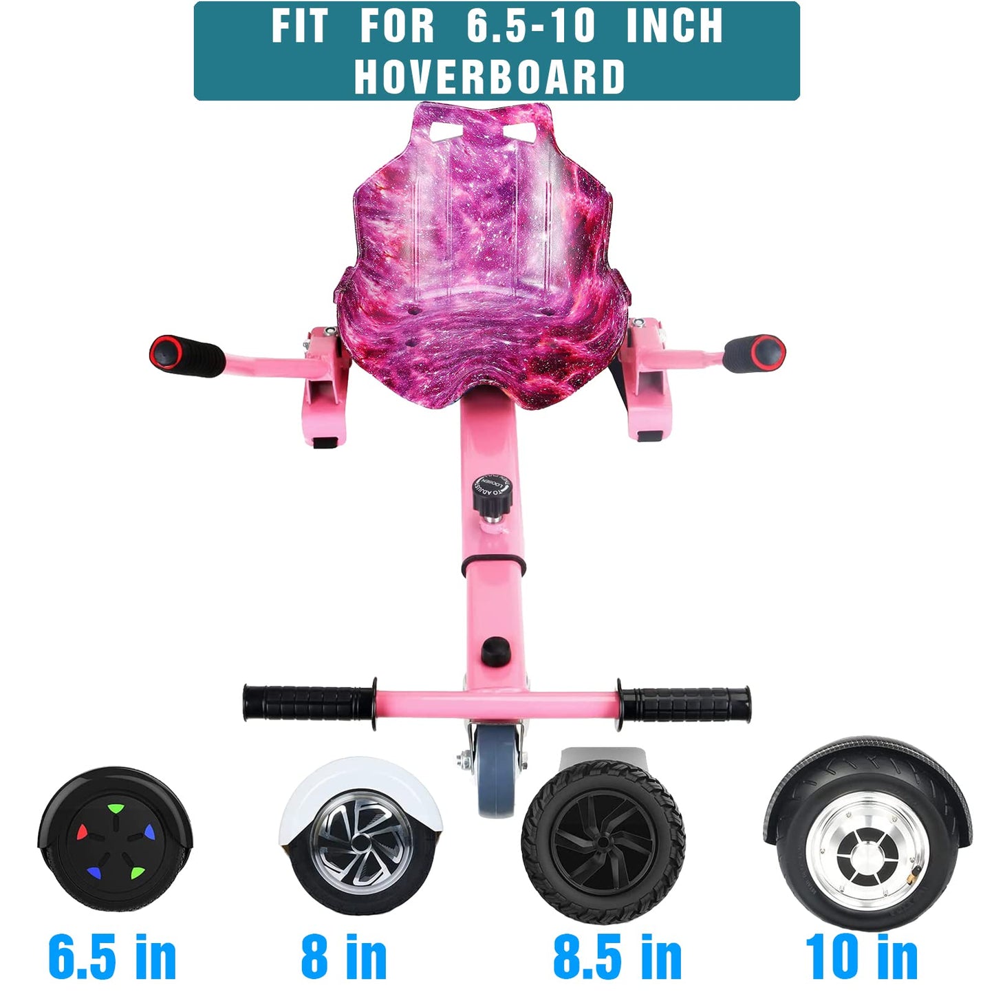 DisplayForever Hoverboard Kart Seat Attachment for All Ages | Hoverboard Accessories Compatible with 6.5'' 8'' 8.5'' 10'' Two Wheel Self Balancing Scooter | Adjustable Frame Length