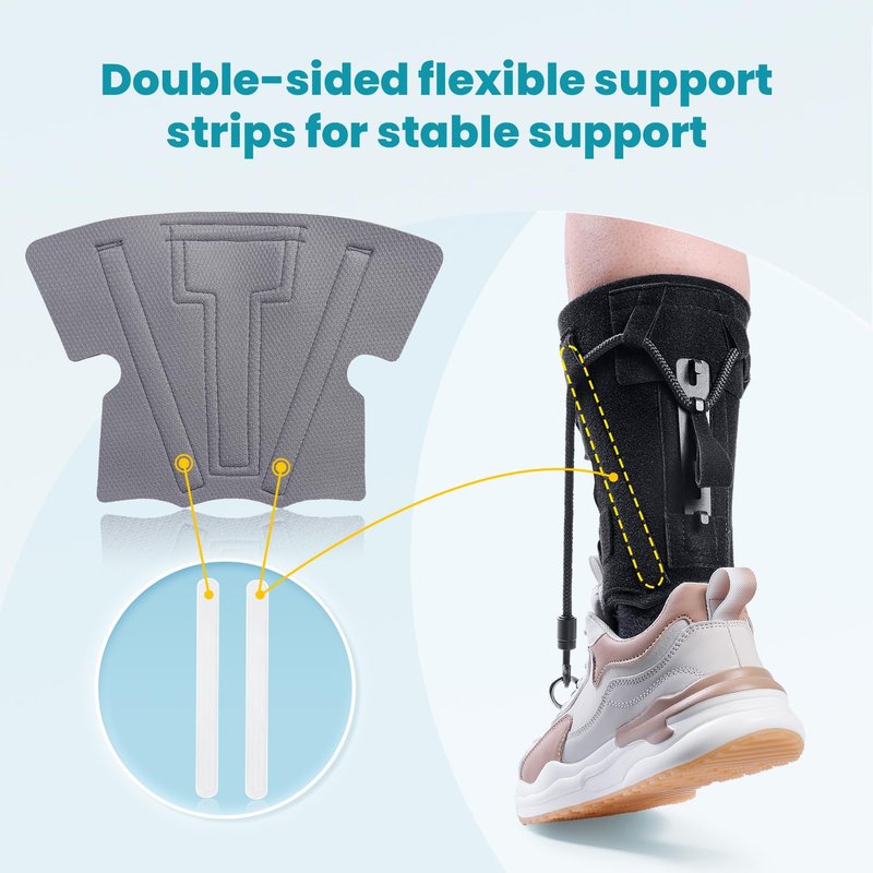 Pozpo Tech AFO Foot Drop Brace Splint, Adjustable Drop Foot Up Ankle Support for Walking with Shoes, Improve Walking Gait, Fits Right & Left, Women and Men - Black