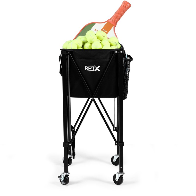 RPTX Tennis Ball Cart | Pickleball Ball Hopper | 150 Ball Capacity | Multiple Storage Pockets | Carrying Bag | Sturdy Pickleball Cart with Wheels | Ball Caddy for Practice & Training