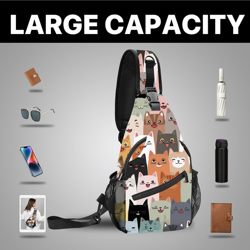 FyLybois Cat Sling Bag for Women Crossbody Backpack Lightweight Chest Daypack Fashion Shoulder Bags for Travel Hiking Biking
