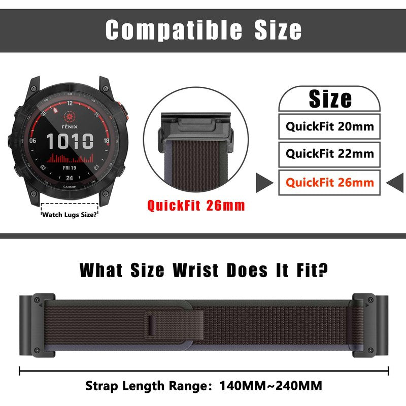 MiKoyi 26mm Nylon Band for 51mm of Garmin Fenix 8 Pro/Quatix 8/Tactix 8/D2 Mach 2, Quick Fit Comfortable Breathable Sport Wristband Replacement Strap for Garmin Fenix 7X/7X Pro/6X - Blue&Black