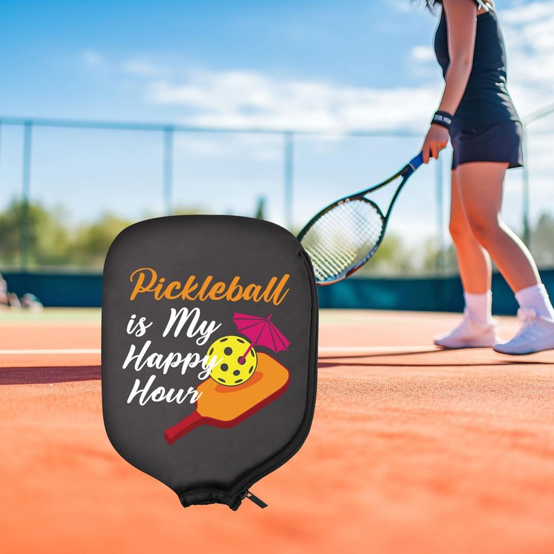 HOLLP 2PC Pickleball Paddle Covers Pickleball is My Happy Hour Pickleball Racket Bag Gift For Pickleball Players (My Happy Hour)