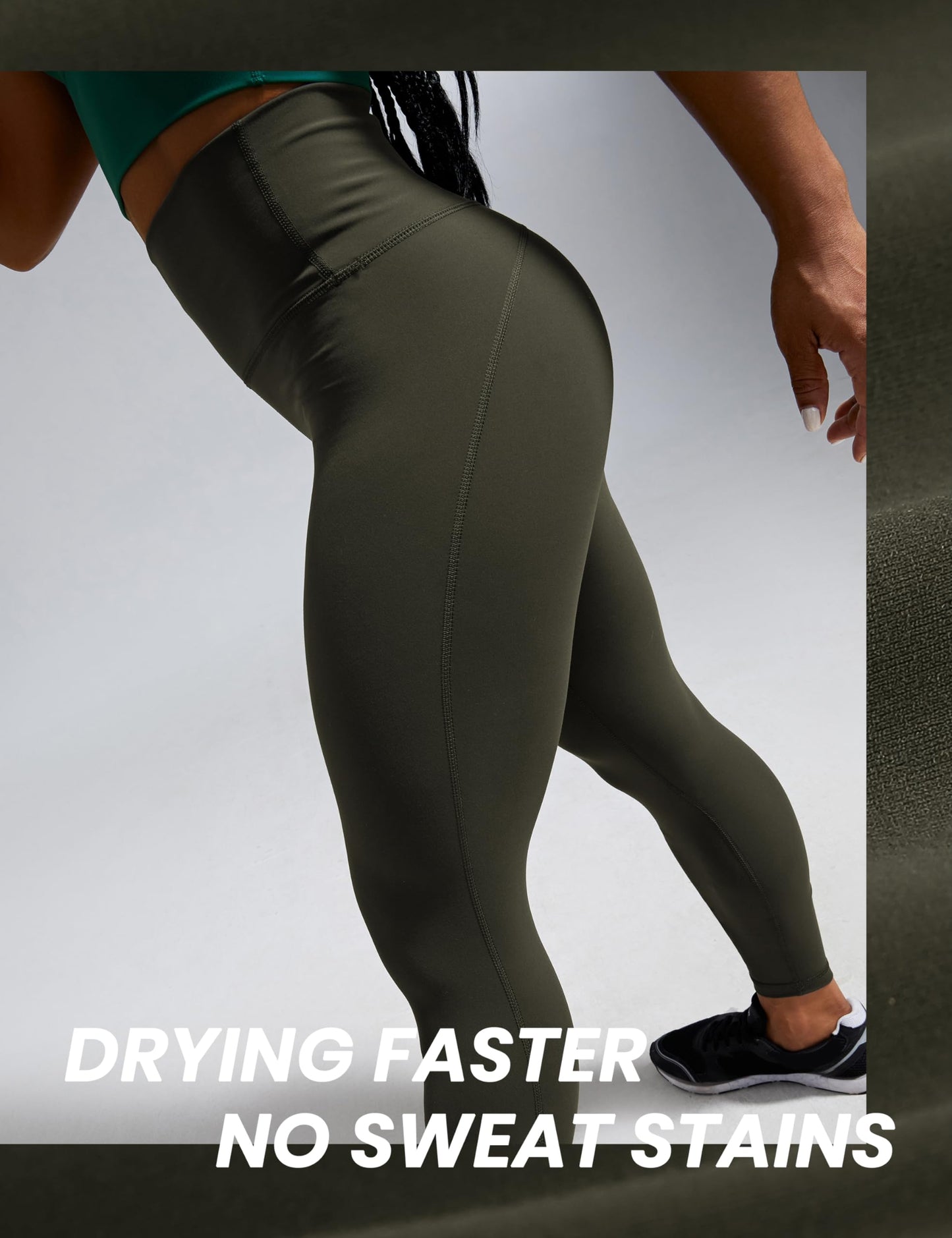 CRZ YOGA Ulti-Dry Workout Leggings for Women 25'' - High Waisted Yoga Pants 7/8 Athletic Running Fitness Gym Tights Olive Green Medium