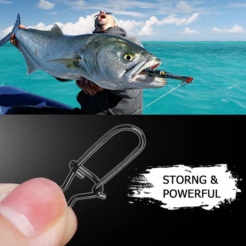 High Strength Fishing Snap Clips - Duo Lock Snap Swivel | Stainless Steel, Solid Black Nickel, 26lb-220lb