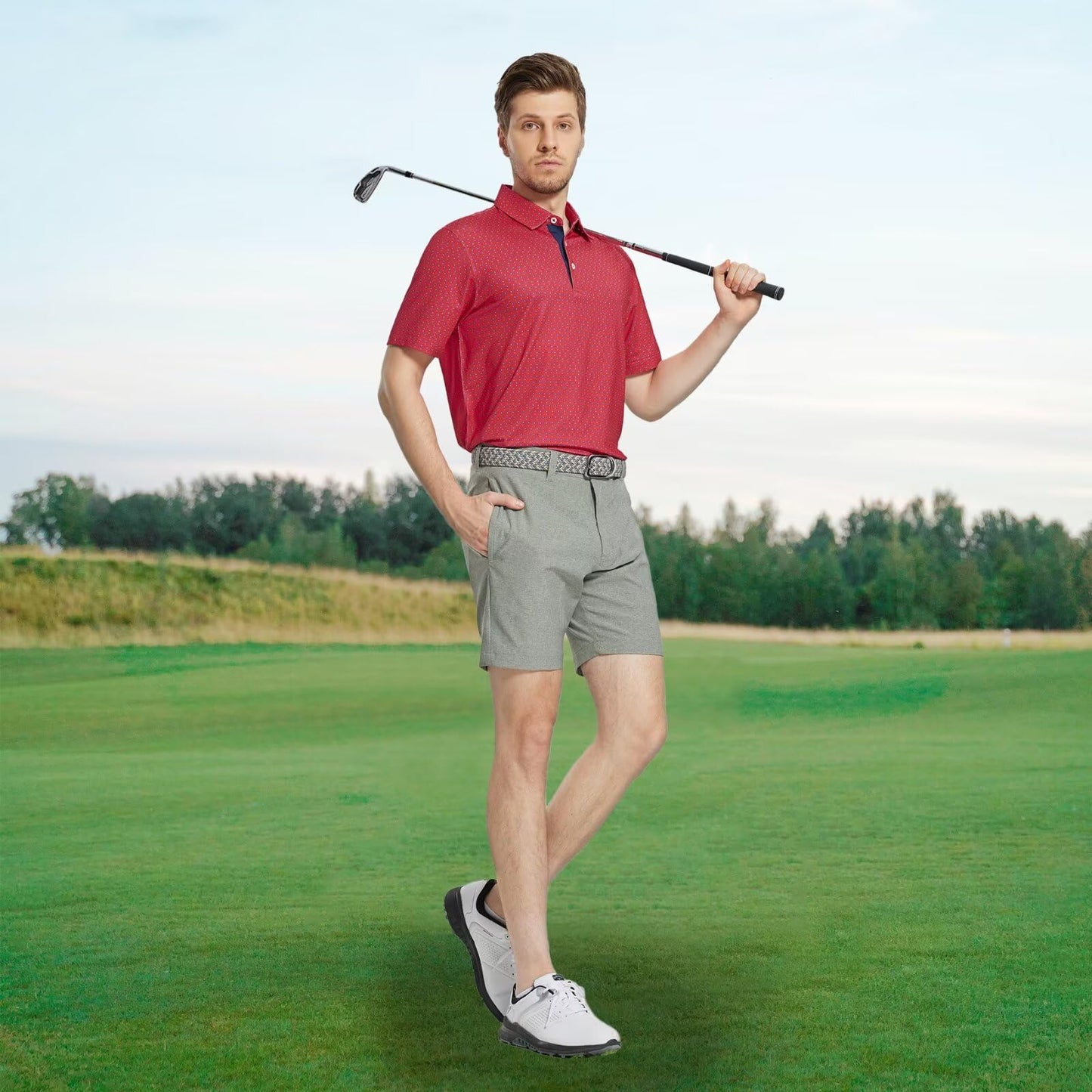 M MAELREG Golf Shirts for Men Dry Fit Print Patterns Performance Moisture Wicking Mens Polo Shirts Short Sleeve