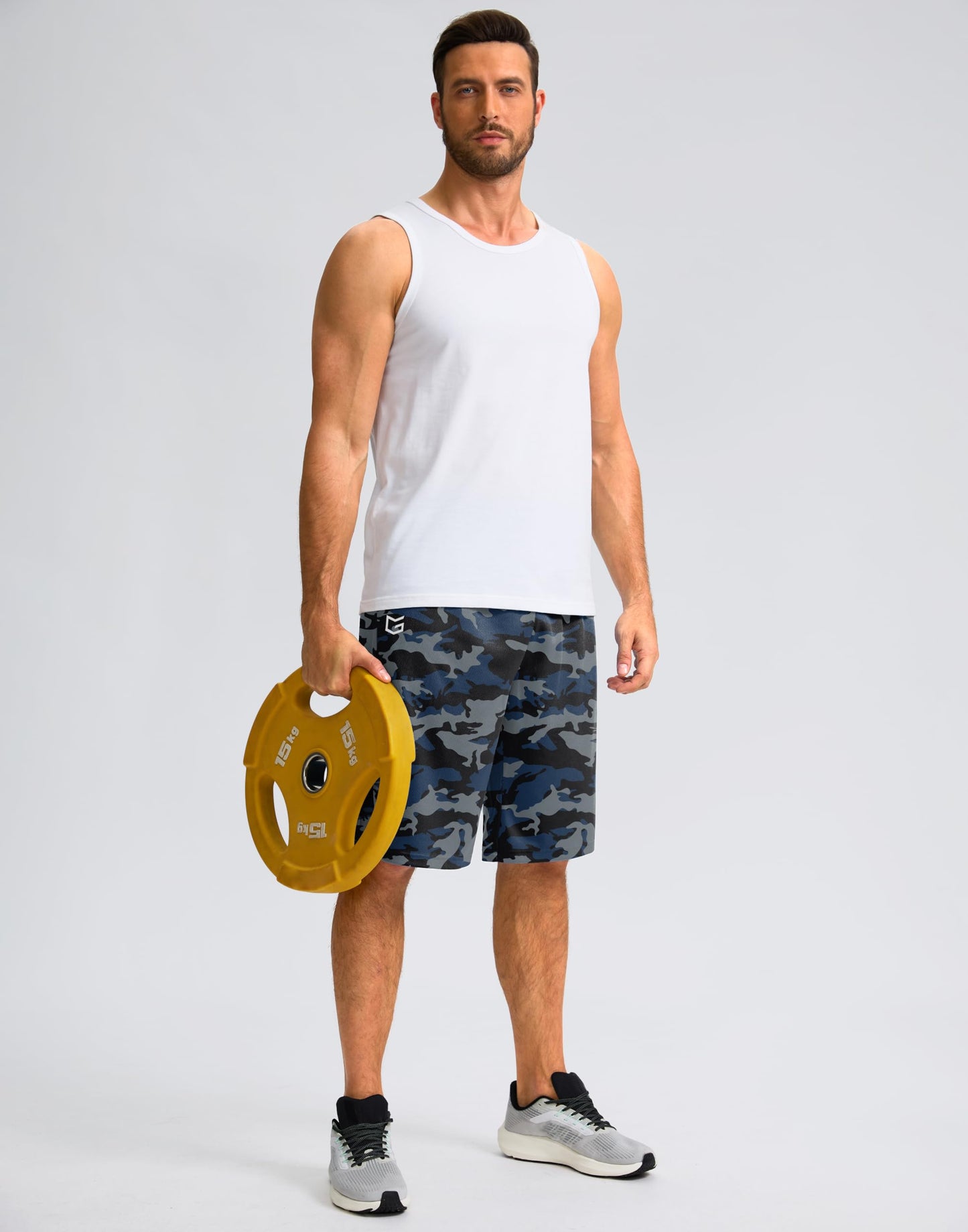 G Gradual Men's Athletic Shorts with Pockets 9" / 11" Long Basketball Shorts Lightweight Quick Dry Gym Workout Shorts for Men(Blue Camo,S)