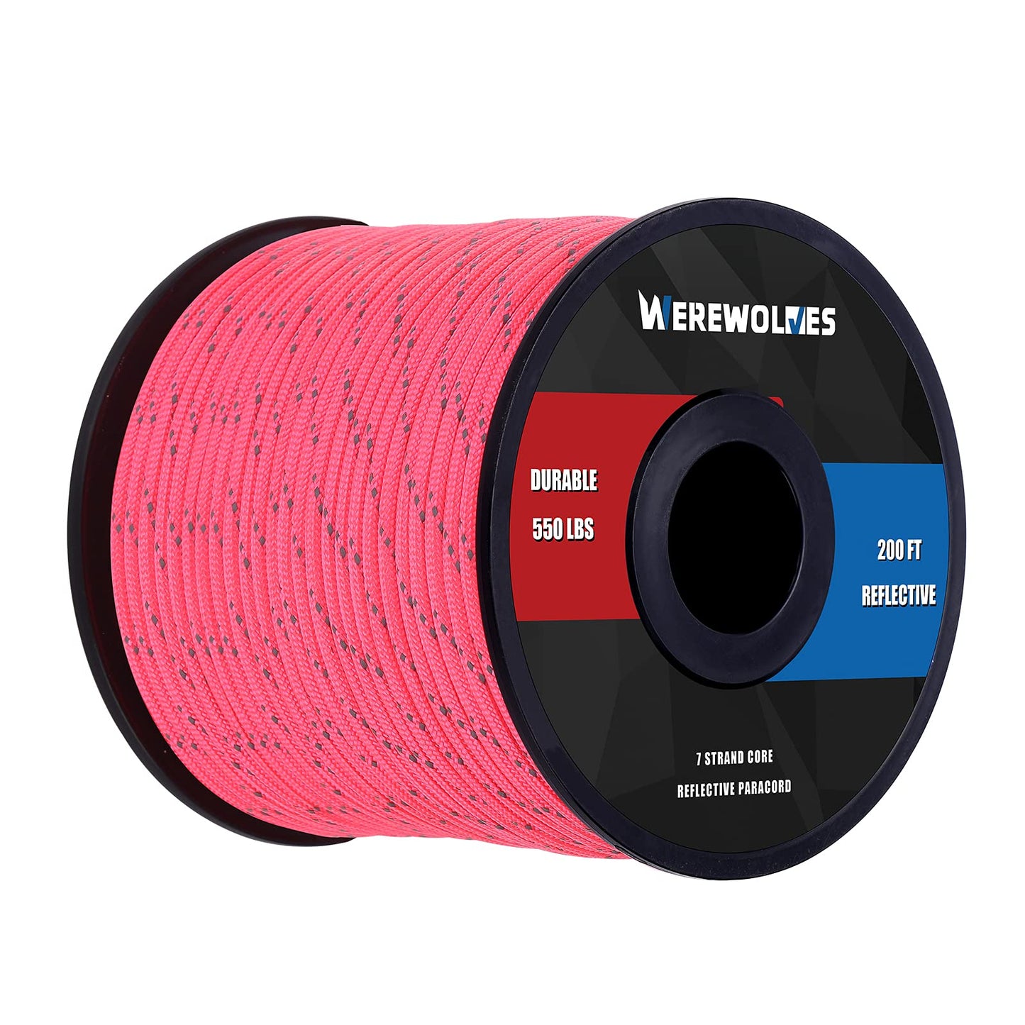 WEREWOLVES Reflective 550&176 lb Paracord - Nylon, Rope Roller,7&3 Strand Utility Parachute Cord for Camping Tent, Outdoor Packaging