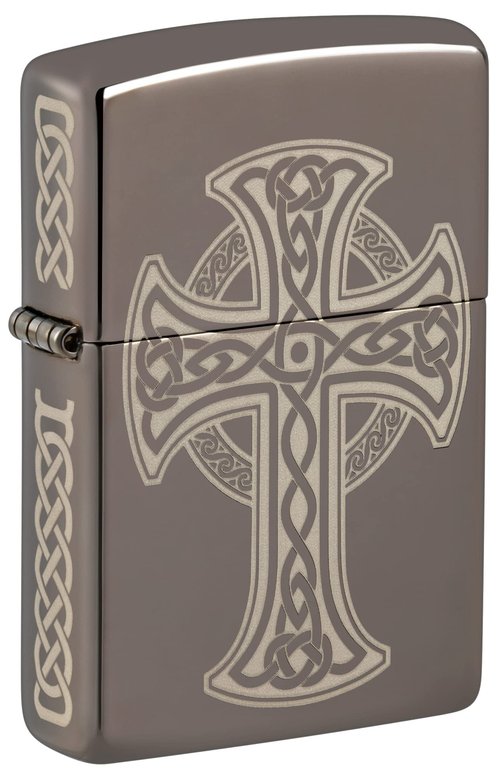 Zippo Laser Engraved Celtic Cross Design Black Ice Pocket Lighter