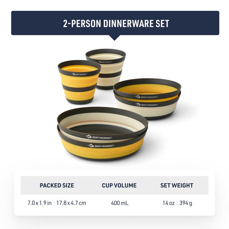 Sea to Summit Frontier Ultralight Collapsible Dinnerware Set, 2-Person (2 Medium Bowls, 2 Large Bowls, 2 Cups)