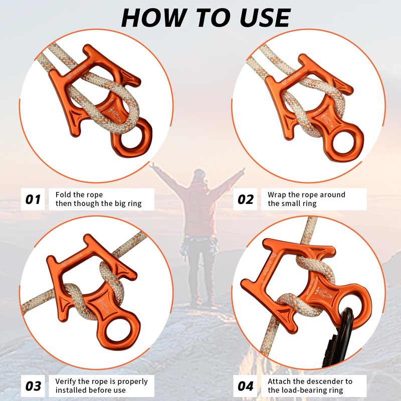 TFTICFH Figure 8 Descender, 30kN Climbing Descender, Heavy Duty 7075 Aluminum Belay & Rappel Equipment for Climbing, Mountaineering, Arborist, Caving, Aerial Yoga,Orange