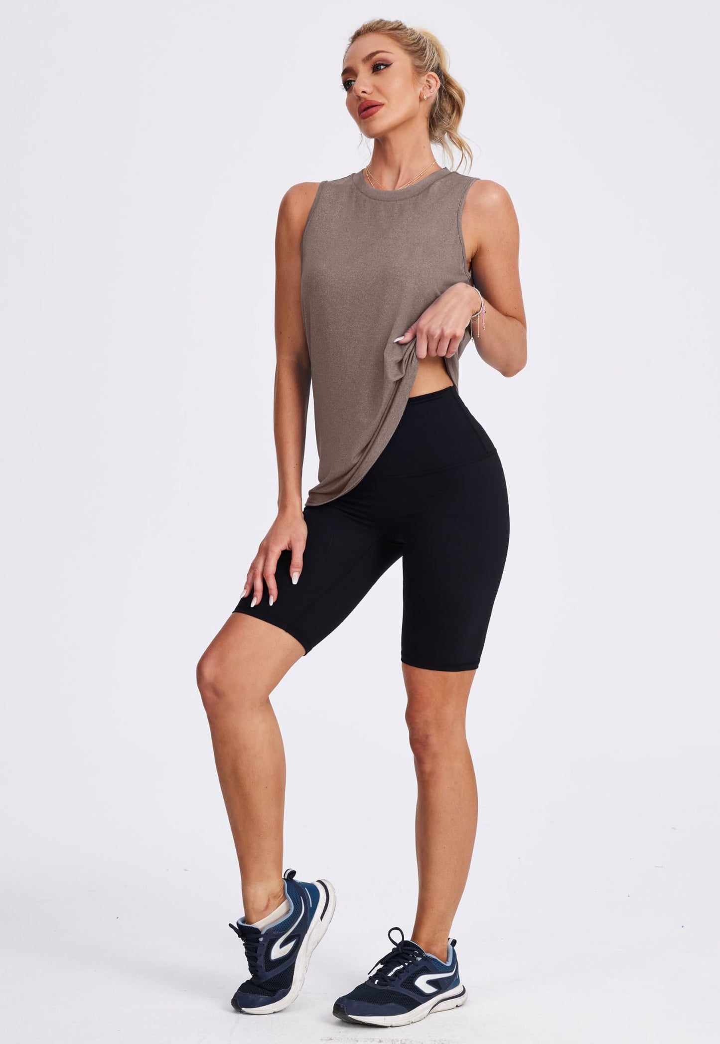XIEERDUO Workout Tank Tops for Women Sleeveless Running Shirts Activewear Gym Yoga Tops Camel Brown L