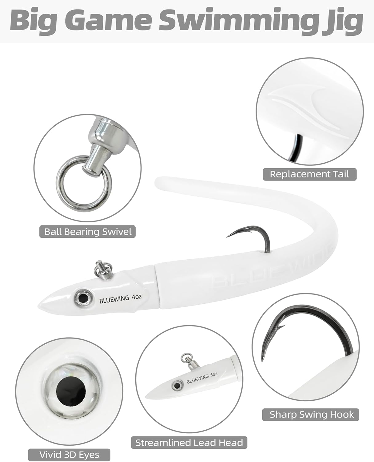BLUEWING Saltwater Jig Heads - High Carbon Steel Hooks for Big Game Fishing | 2oz-7oz Sizes
