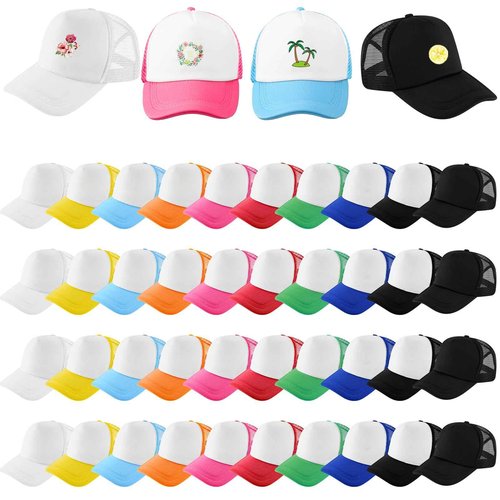 Hercicy 40 Pack Sublimation Blank Trucker Hat Bulk Baseball Cap Adjustable Mesh Unisex Polyester Hat Heat Transfer Multicolor