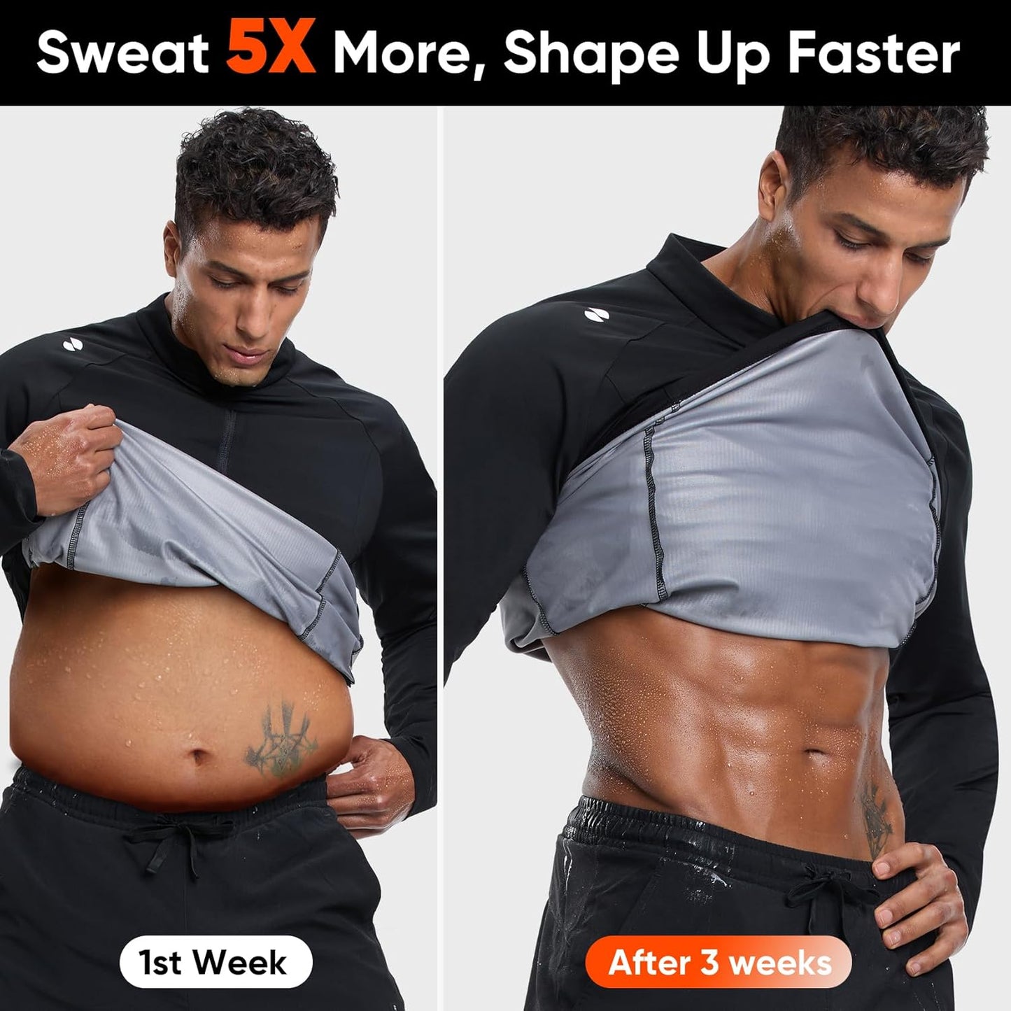 Sauna Jacket for Men - Quarter-Zip Long Sleeve Heat Trapping Workout Shirt | Anti-Rip Design