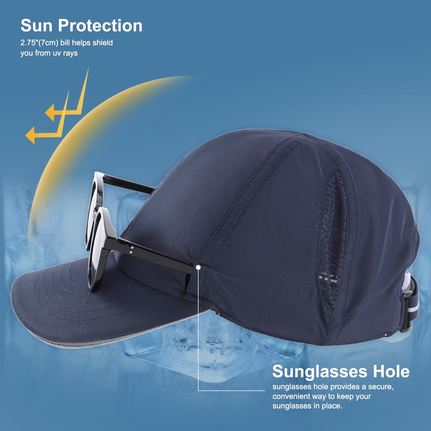 Connectyle Quick Dry Running Cap for Men Women UPF 50+ UV Protective Sports Hat Adjustable Baseball Tennis Golf Hat Navy Blue