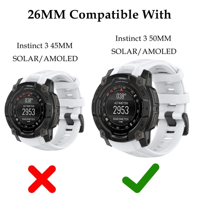 TopPerfekt Band Compatible with Garmin Instinct 3 50mm, Soft Silicone Replacement Watch Band 26mm Width Strap and 2 Pack Screen Protectors for Instinct 3 Smart Watch for Women Men (Grey)
