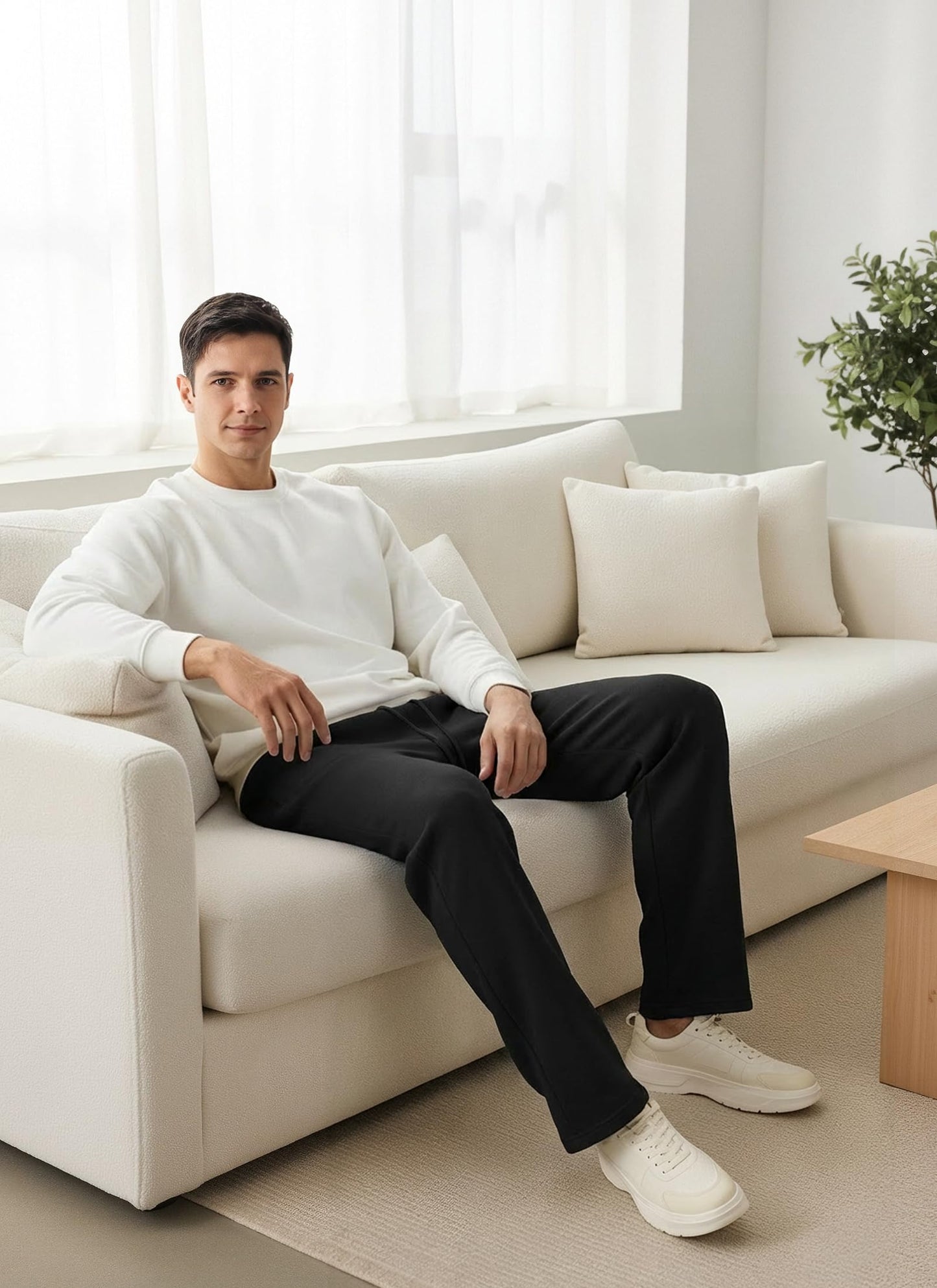 QIUDAOHENG Men's Knitted Sweatpants, Cotton Jogging Pants, with Three Pockets, Suitable for Fitness or Daily Wear. Black