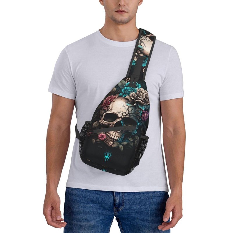 MEUUD Dog Paw Sling Bag for Women Men Chicken Crossbody Bags Halloween Gothic Skull Daypack Shoulder Bag Backpack (gothic skull)