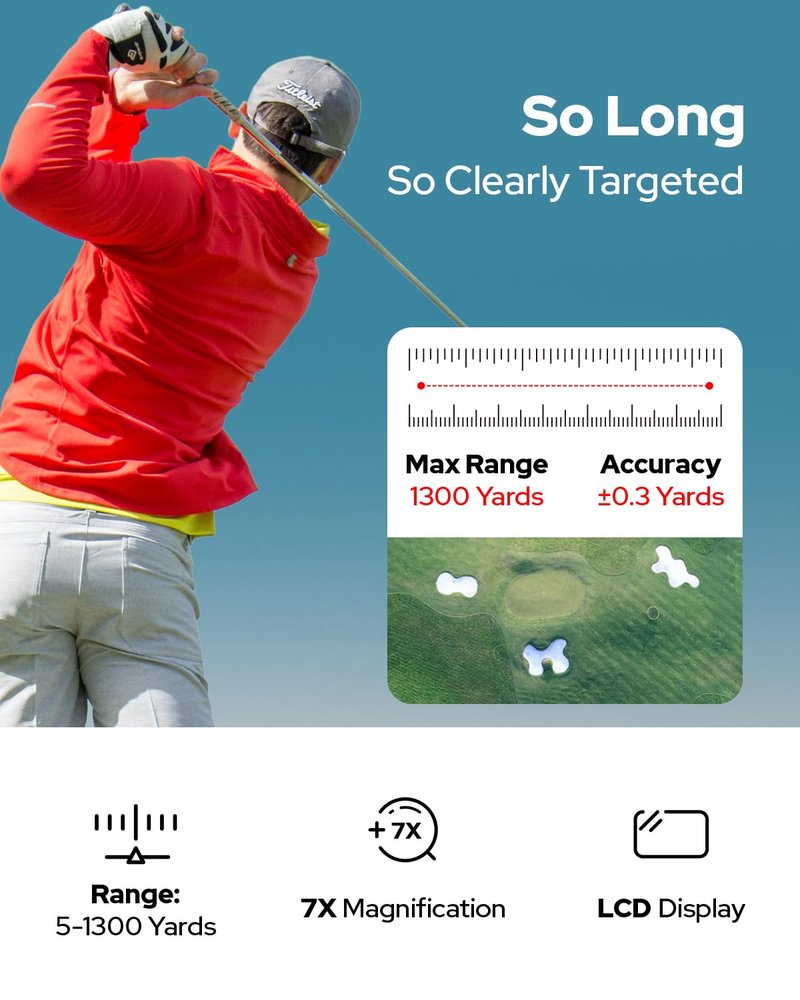 Golf Rangefinder with Slope, 1300 Yards & 7.5X Magnification Range Finder for Golf & Hunting, External Slope Switch, Tournament Legal, Rechargeable Battery, Magnetic, SIGHTFLAG Golf Accessories