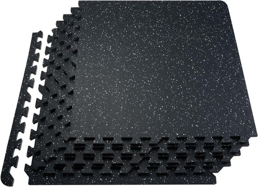 VEVOR Gym Flooring - 24 Sq. Ft. Interlocking Rubber Tiles | High-Density EVA Foam, Black & White, 25 x 25 In.