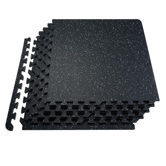 VEVOR 0.56Inch 48sq.ft 12 Tiles Gym Flooring for Home Gym, Rubber Top with High Density EVA Foam, 25 x 25In Gym Floor Exercise Equipment Mats, Interlocking Gym Mats, Puzzle Workout Mats, Black & White