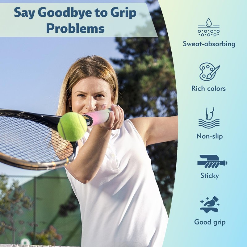 6 Pack Tacky Tennis Racket Grip Tape,Non-Slip Absorbent Tennis Grips Tape,Gradient Color Tennis Racket Grip Tape for Tennis,Pickleball,Badminton,Golf,Baseball Bat (Colorful)